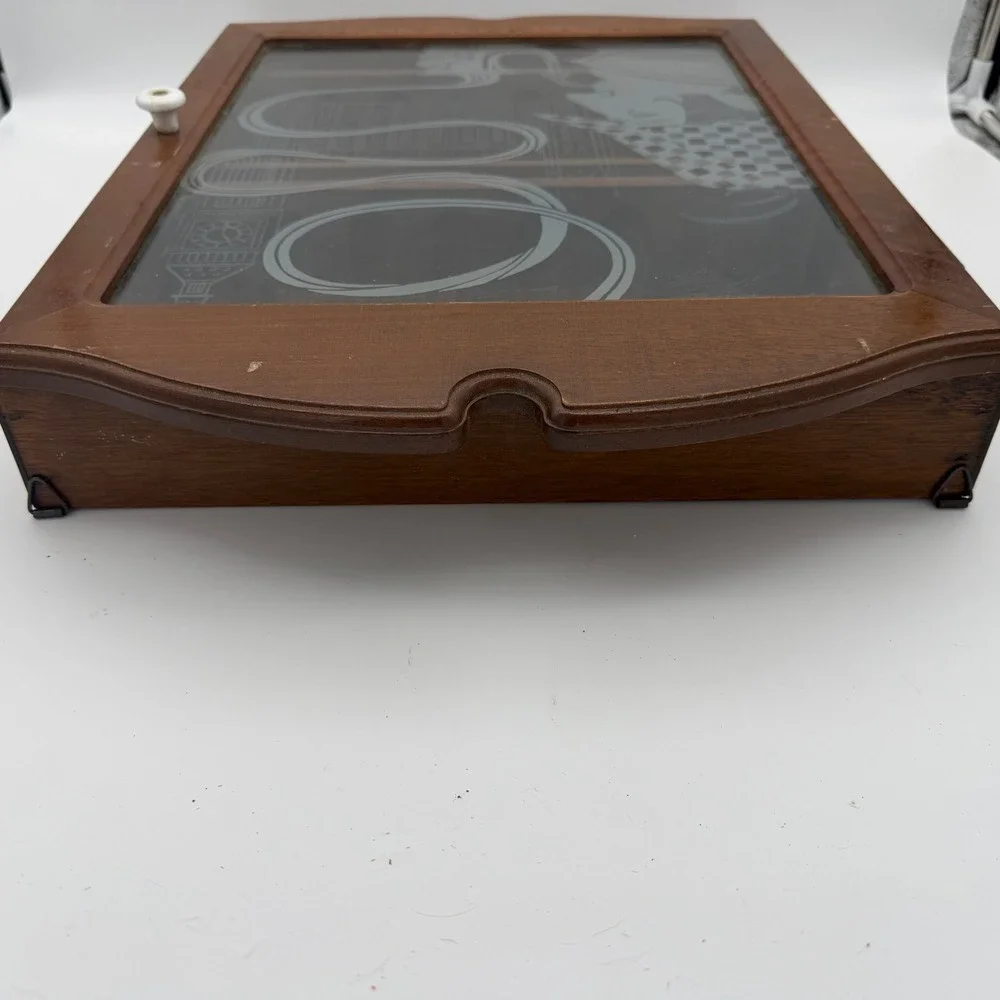 Vintage Sherlock Holmes Etched Glass Wood Tobacco Pipe Display Cabinet 12 Slot